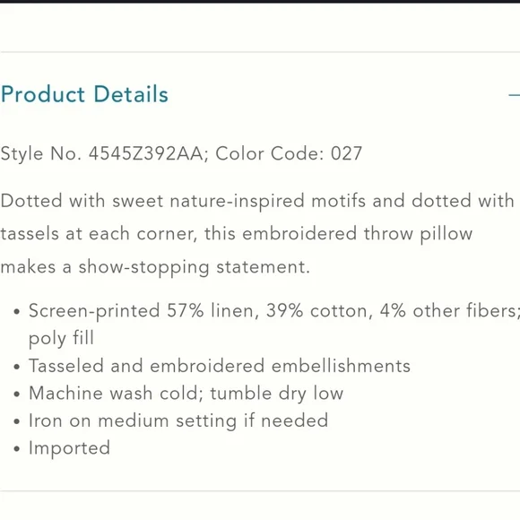 Anthropologie Tassled Perla Bird Pillow - Turquoise - Picture 5 of 14